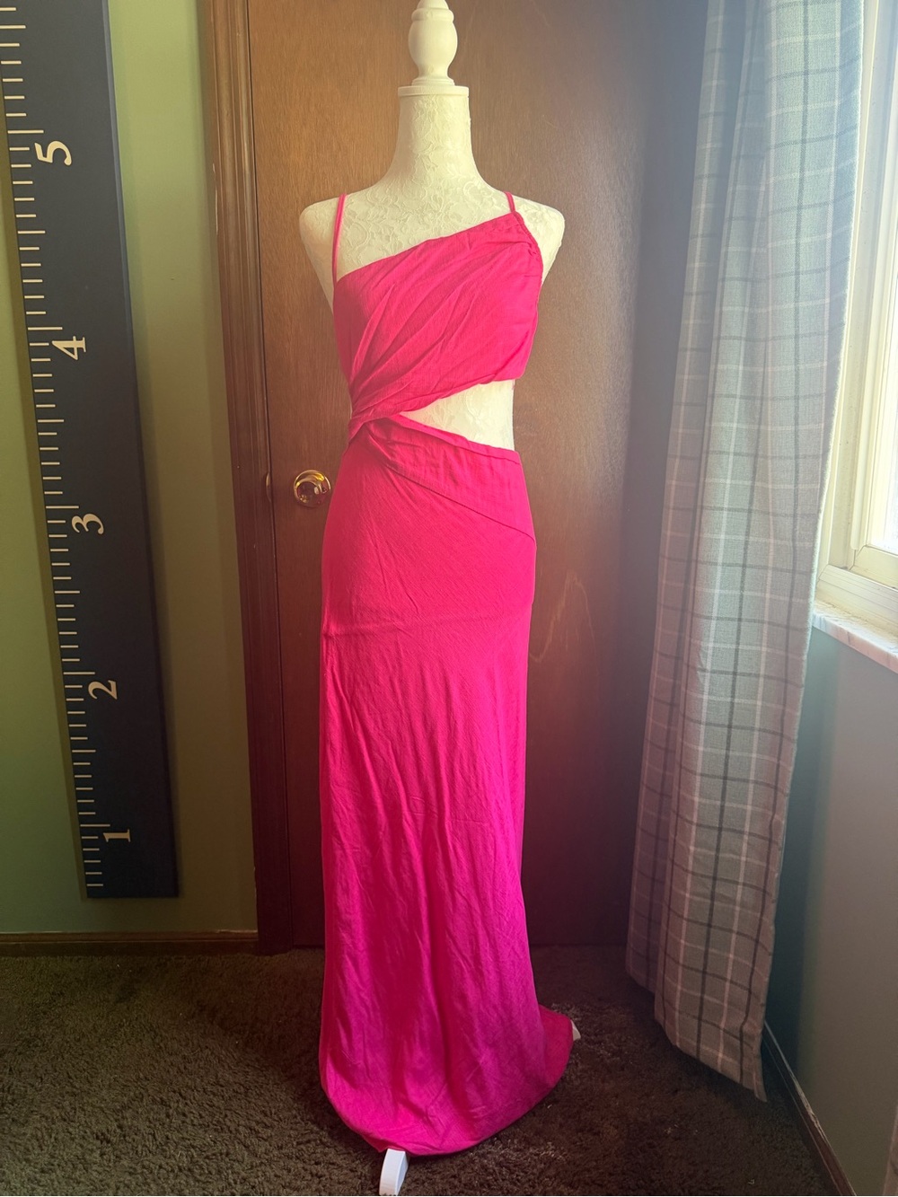 Hello Molly Asymmetrical Hot Pink Cutout Maxi Dress
